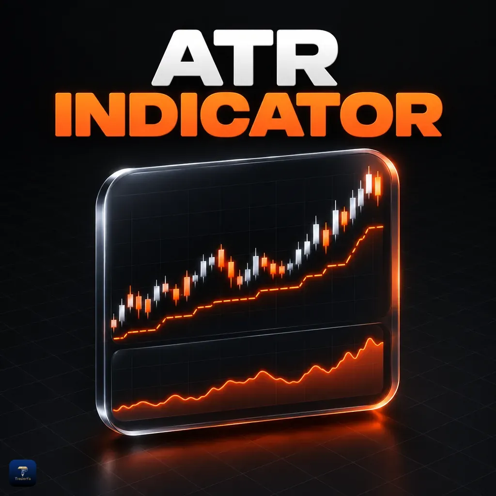 خط مرجانی اندیکاتور ATR زیر چارت و خط حد ضرر با فاصله ATR از قیمت