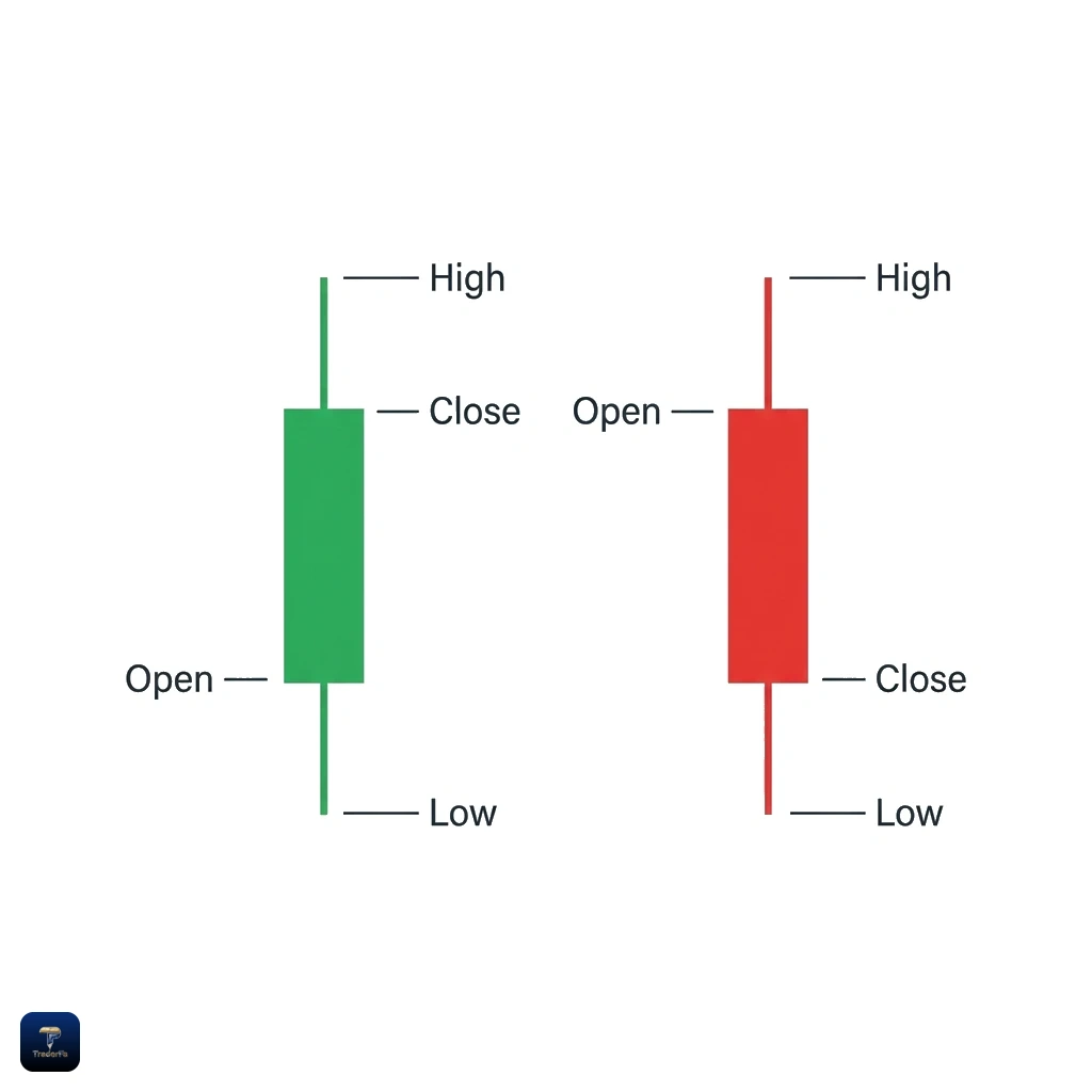 چهار قیمت اصلی شمع یا کندل استیک شامل open high low close