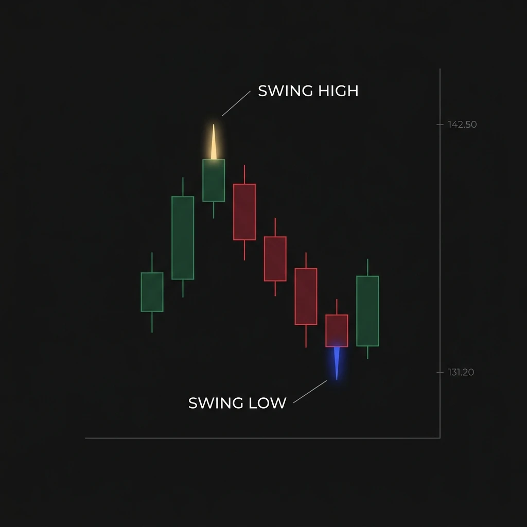 آموزش ساختار ۳ کندلی برای پیدا کردن Swing High و Swing Low روی چارت